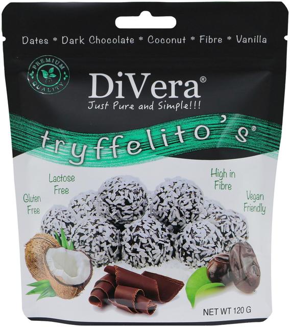 DiVera Just Pure and Simple!!! Tryffelito's Kookospallot runsaskuituinen vegaaninen 120g