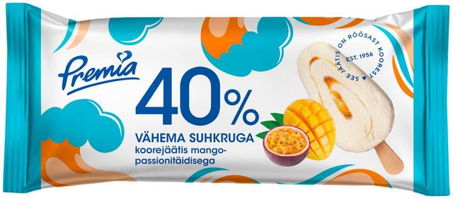 Premia 40% vähema suhkruga koorejäätis mango-passioni 50g/100ml