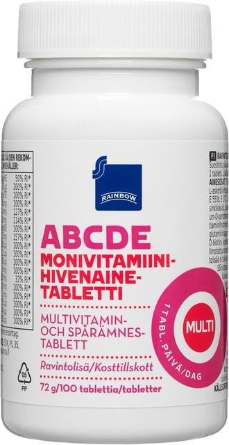Rainbow ABCDE-monivitamiini-hivenainetabletti ravintolisä 100kpl/72g