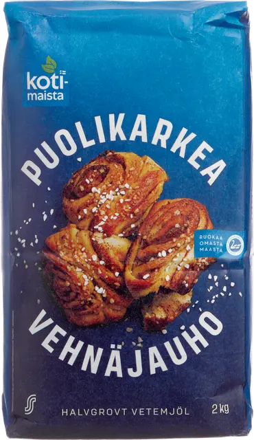 Kotimaista puolikarkea vehnäjauho 2 kg