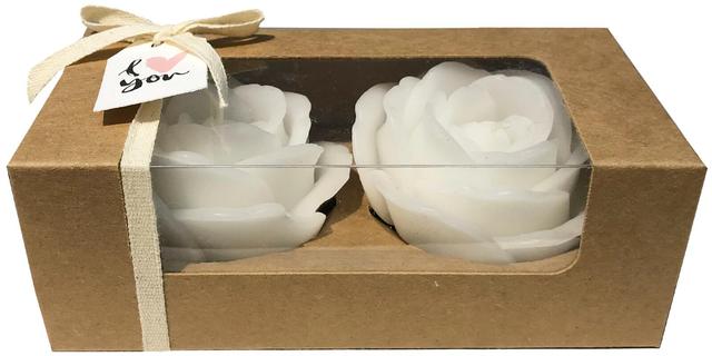 Lahjapakkaus ruusukynttilä 7x7x5 cm 2kpl valkoinen