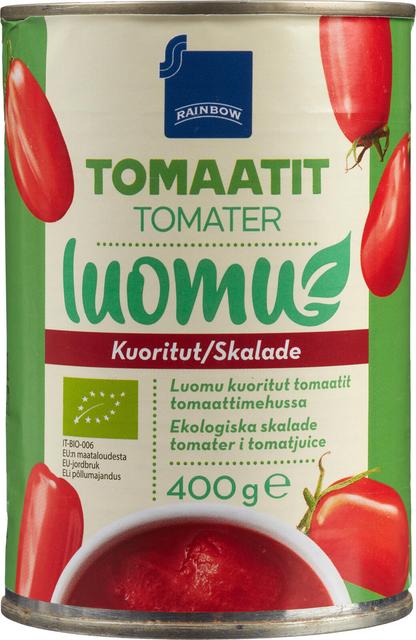 Rainbow kuoritut tomaatit tomaattimehussa luomu 400/240g