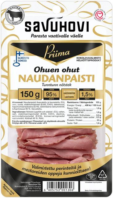 Savuhovi Priima Ohuen ohut Naudanpaisti 150g