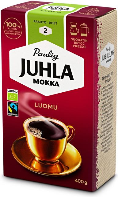 Paulig Juhla Mokka Luomu kahvi suodatinjauhatus 400g