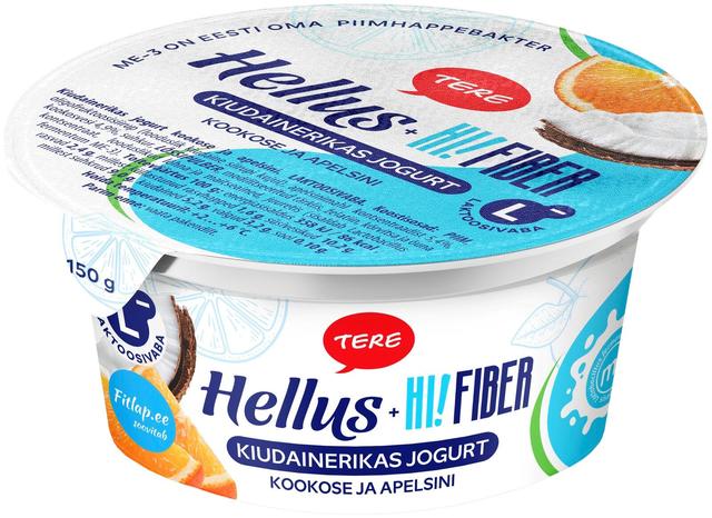 Hellus+Hi!Fiber kiudainerikas jogurt kookose-apelsini, laktoosivaba, 150 g