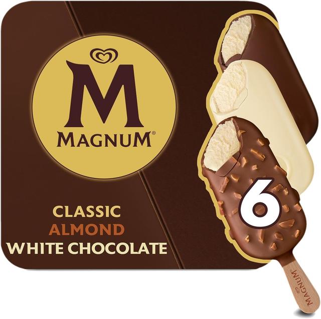 Magnum Classic, Almond, and White Chocolate Jäätelö Monipakkaus 580ml/431g 6kpl