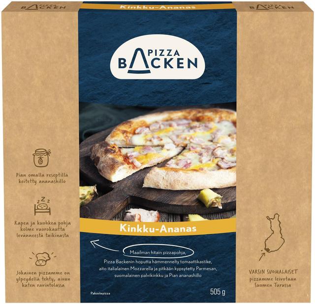 Pizza Backen Kinkku-Ananas 505g pakastepizza
