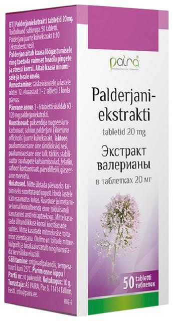 Paira palderjani ekstrakt. 20MG TAB N50