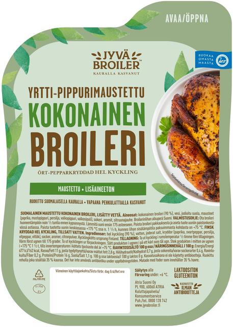 Jyväbroiler Yrtti-Pippurimaustettu Kokonainen Broileri n1,4kg