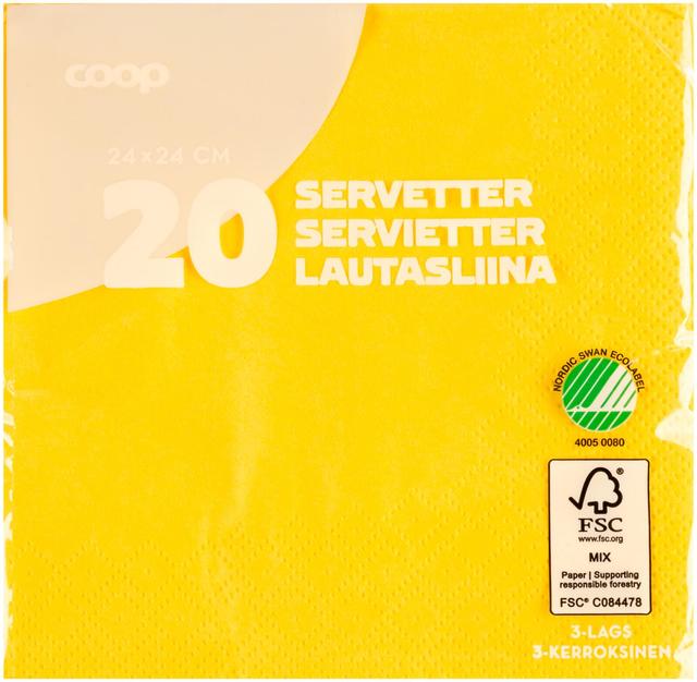 Coop lautasliina keltainen 24x24cm 20kpl