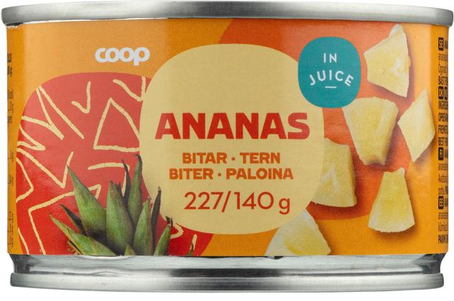 Coop ananassitükid ananassimahlas 227/140g