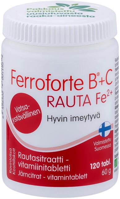 Ferroforte B + C rautasitraatti-vitamiinitabletti 120 tabl