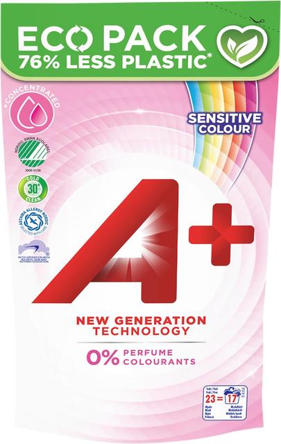 A+ 920ml Sensitive Color täyttöpakkaus pyykinpesuneste
