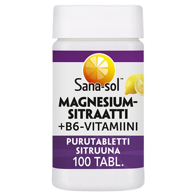 Sana-sol Magnesiumsitraatti+B6-vitamiini sitruunanmakuinen purutabletti ravintolisä 100tabl