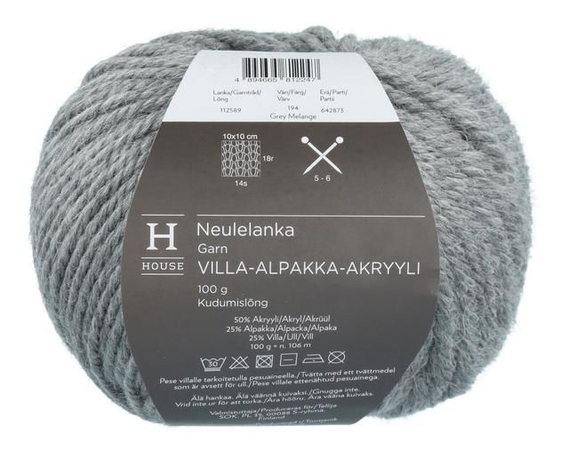 House neulelanka villa-alpakka-akryyli 112589 100 g Grey Melange 194