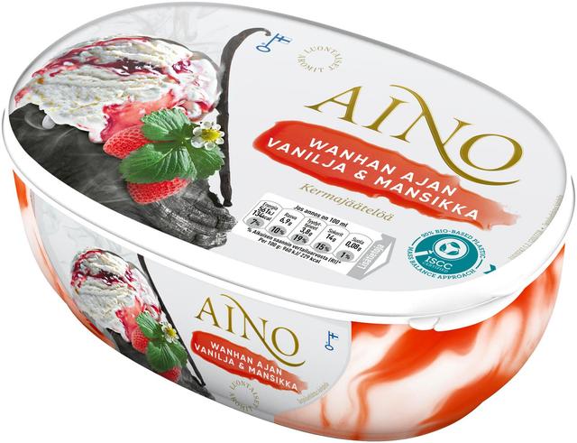 Aino Wanhan Ajan Vanilja & Mansikka kermajäätelö kotipakkaus  526g/900ml