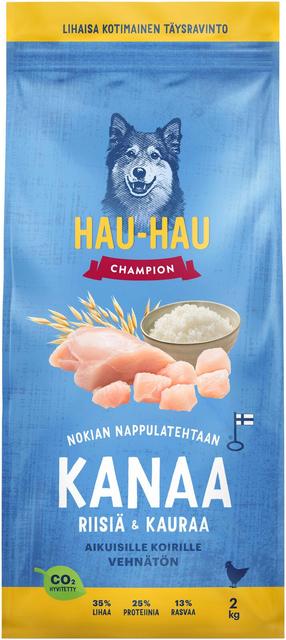 Hau-Hau Champion Nokian Nappulatehtaan Kanaa, riisiä & kauraa täysravinto aikuisille koirille 2 kg