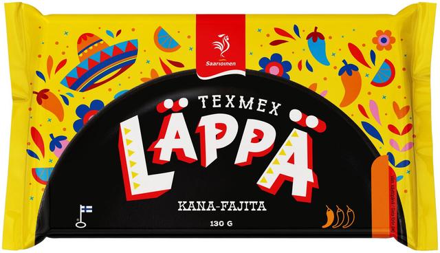 Saarioinen Texmex Läppä kana-fajita, fajitamaustettu kanatäytteinen välipalapizza 130g