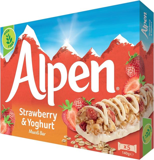 Alpen 5x29g omena-mansikka jogurtinmakuinen kuorrutus moniviljapatukka