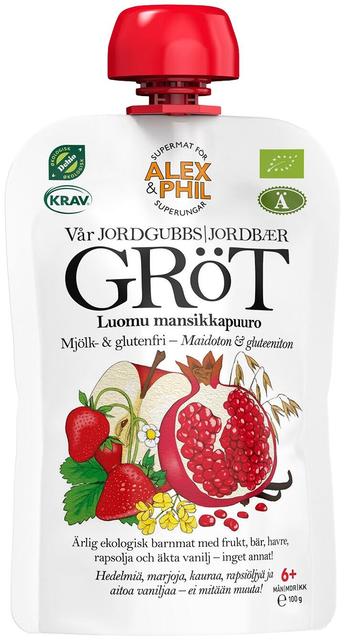 Alex&Phil mansikkapuuro luomu 100g alkaen 6kk, maidoton ja gluteeniton, vegaaninen