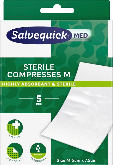 Salvequick MED Sterile Compresses M steriili, erittäin imukykyinen sidetaitos 5kpl