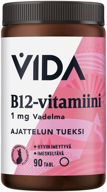 Vida B-vitamiinivalmiste B12-vitamiini 1 mg vadelmanmakuinen imeskeltävä 90 tablettia/40 g