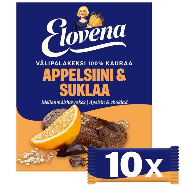 Elovena 10x30g appelsiini-suklaa täysjyvä välipalakeksi 100% kauraa