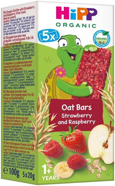 HiPP Oatbar Strawberry & Raspberry, kaurapatukka 5x20g