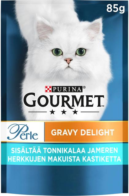 Gourmet 85 g Perle Gravy Delight tonnikalaa ja meren herkkujen makuista kastiketta kissanruoka