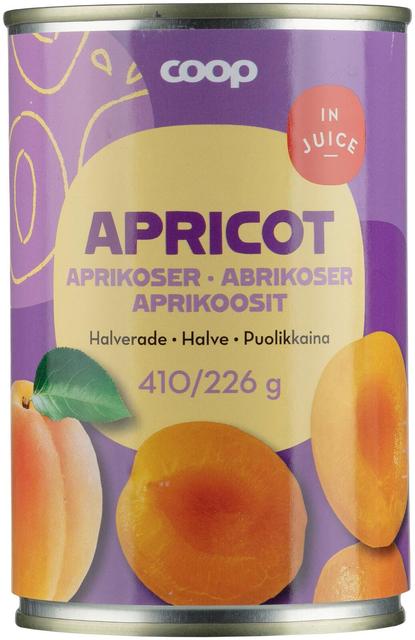 Coop aprikoosinpuolikkaat mehussa 410/226 g