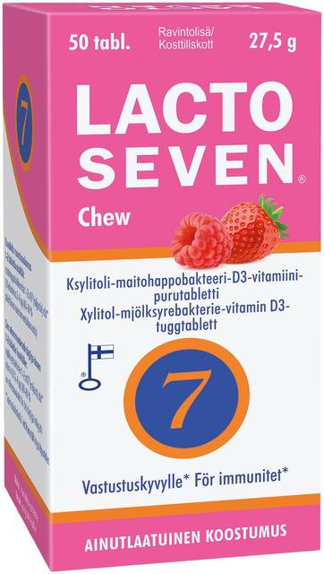 Lacto Seven Chew ksylitoli-maitohappobakteeri-D3-vitamiini-purutabletti 50 tabl.