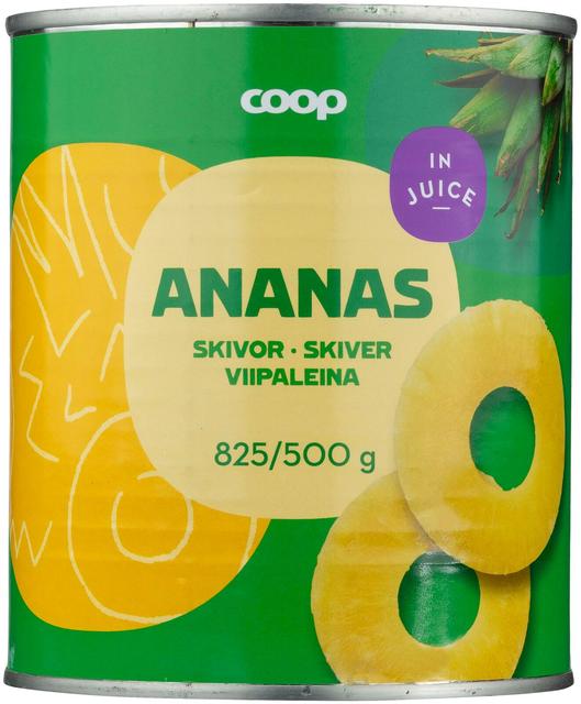 Coop ananas viipaleina täysmehussa 825/500 g