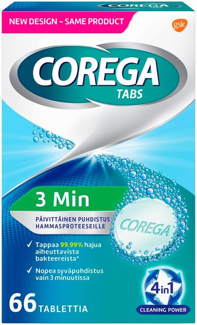 Corega Tabs 3 Minutes poretabletti hammasproteesin puhdistukseen 66 kpl