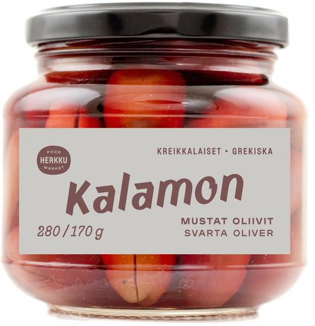 Herkku Kalamon kreikkalaiset mustat oliivit 280g/170g