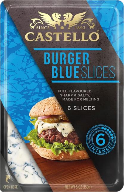 Castello 150 g  Burger Blue sinihomejuusto viipaleet