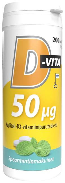 D-Vita 50 ug spearmintinmakuinen 200 tabl ksylitoli-D3-vitamiinipurutabletti
