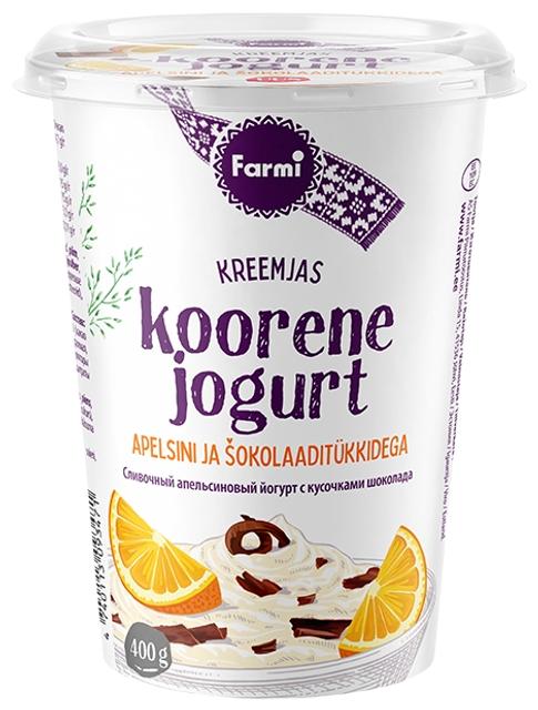 Koorene jogurt apelsini ja šokolaaditükkidega 400 g