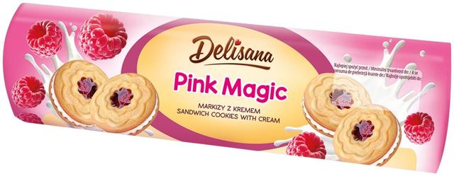 Delisana Pink Magic 176g täytekeksi vadelman- ja vaniljan makuisella täytteellä