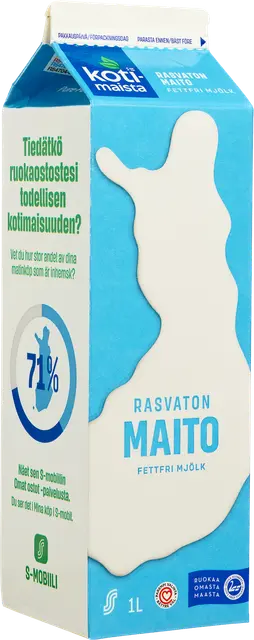 Kotimaista rasvaton maito 1l