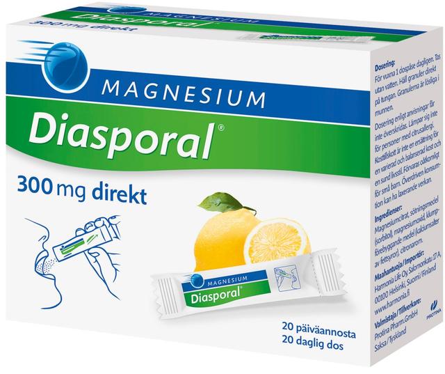 Diasporal sitruunanmakuinen magnesium-annosrae 300mg Direkt ravintolisä 27g/20kpl