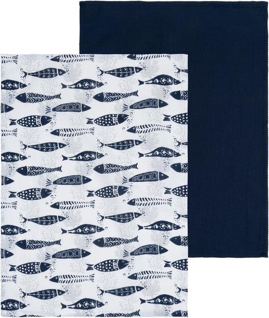 House keittiöpyyhe Fishes 50x70cm sininen/valkoinen 2-pack