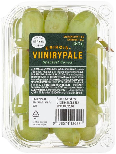 Herkku vihreä siemenetön viinirypäle Pristine 250g