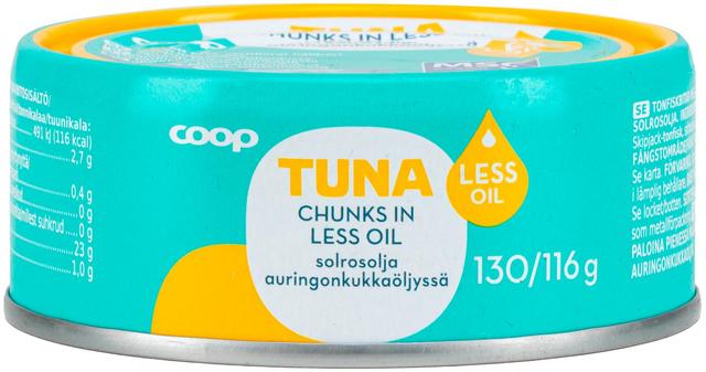 Coop tonnikalapalat vähennetyllä öljyllä MSC 130/116 g