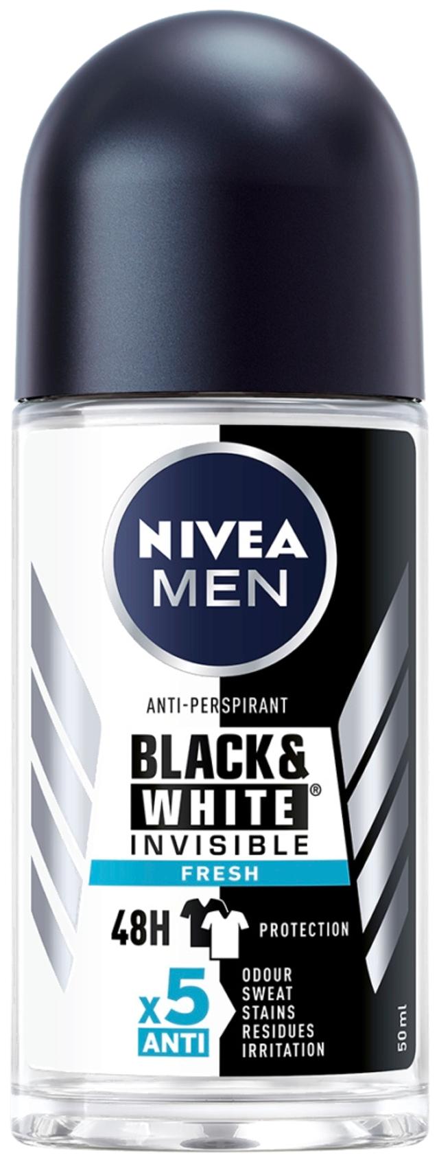 NIVEA MEN 50ml Black & White Invisible Fresh Deo Roll-on -antiperspirantti