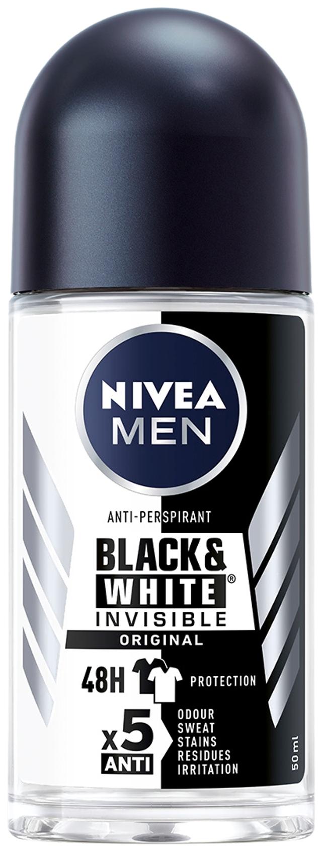 NIVEA MEN 50ml Black & White Invisible Original Deo Roll-on -antiperspirantti