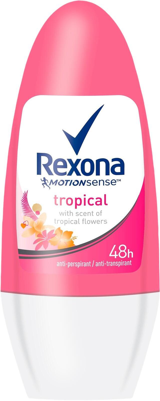 Rexona Tropical Antiperspirantti Deodorantti Roll-on 48 h suoja Pitkäkestoista raikkautta 50 ml