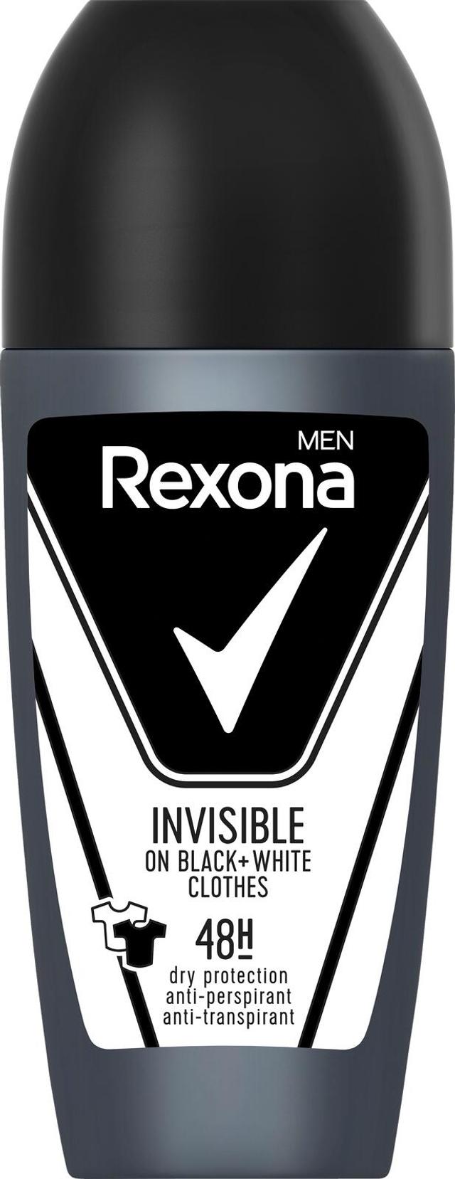 Rexona Men 48h Invisible black & white Antiperspirantti Deodorantti Roll-on raikas tuoksu 50 ml