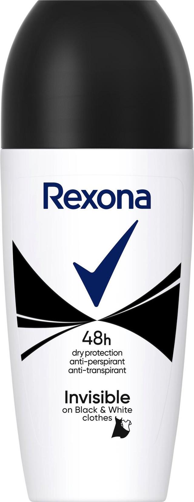 Rexona 48h Invisible on black and white clothes Antiperspirantti Deodorantti Roll-on suojaa vaatteita värjäytymiltä 50 ml