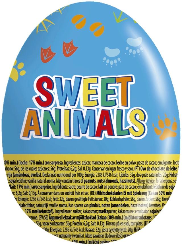 Sweet animals suklaayllätysmuna maito- ja valkosuklaa 20g