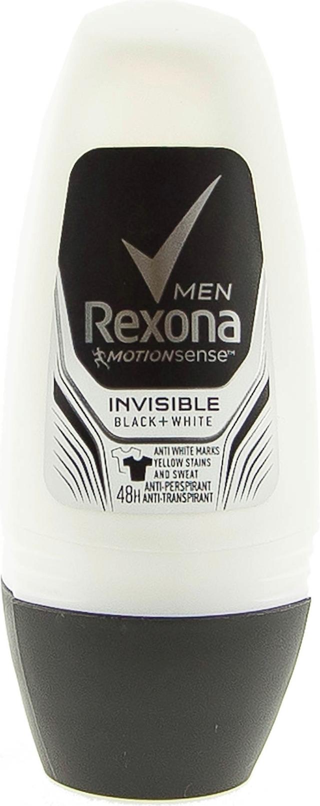 Rexona for Men Invisible On Black & White Clothes Antiperspirantti Deodorantti Roll-on Miehille 48 h suoja Hikoilua vastaan 50 ml